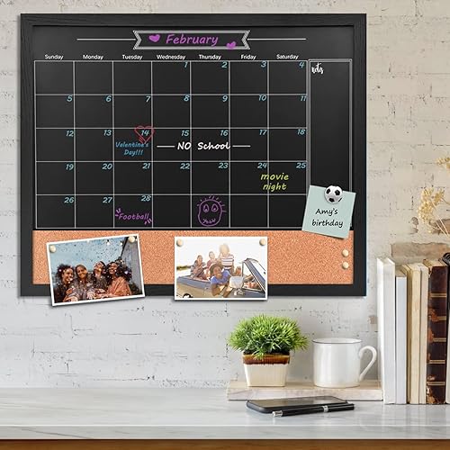 Miniatura 10 de TORASO Calendario de pizarra y tablero de corcho combinación de superficie magnética de 13 x 17 pulgadas pizarra de tiza y tablero de anuncios
