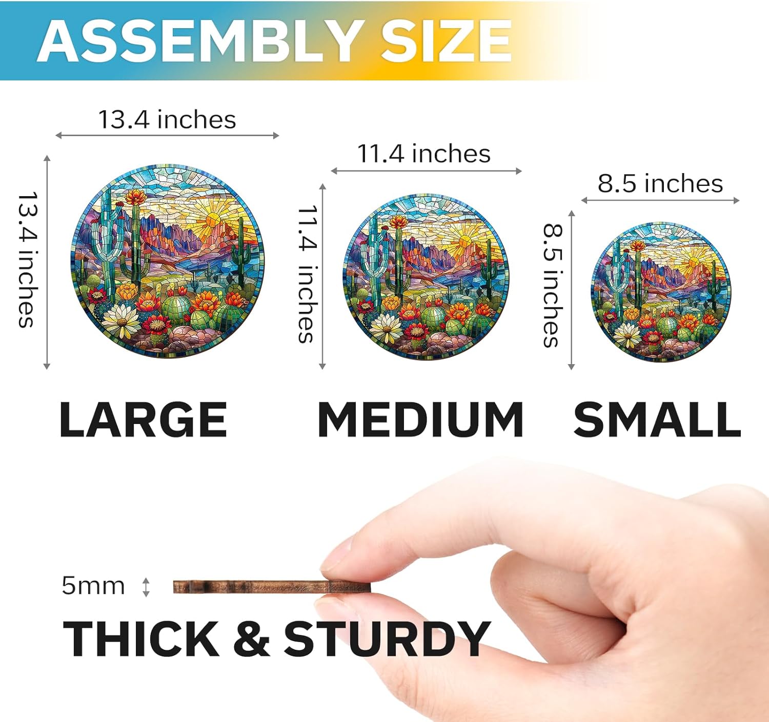 Jigfoxy Wooden Puzzles for Adults, Stained Glass Cactus Wood Puzzle for Adults, Unique Animal-Shaped Wooden Jigsaw Puzzle, Christmas Thanksgiving Gifts for Family and Friends (M-11.4 * 11.4in-200pcs)