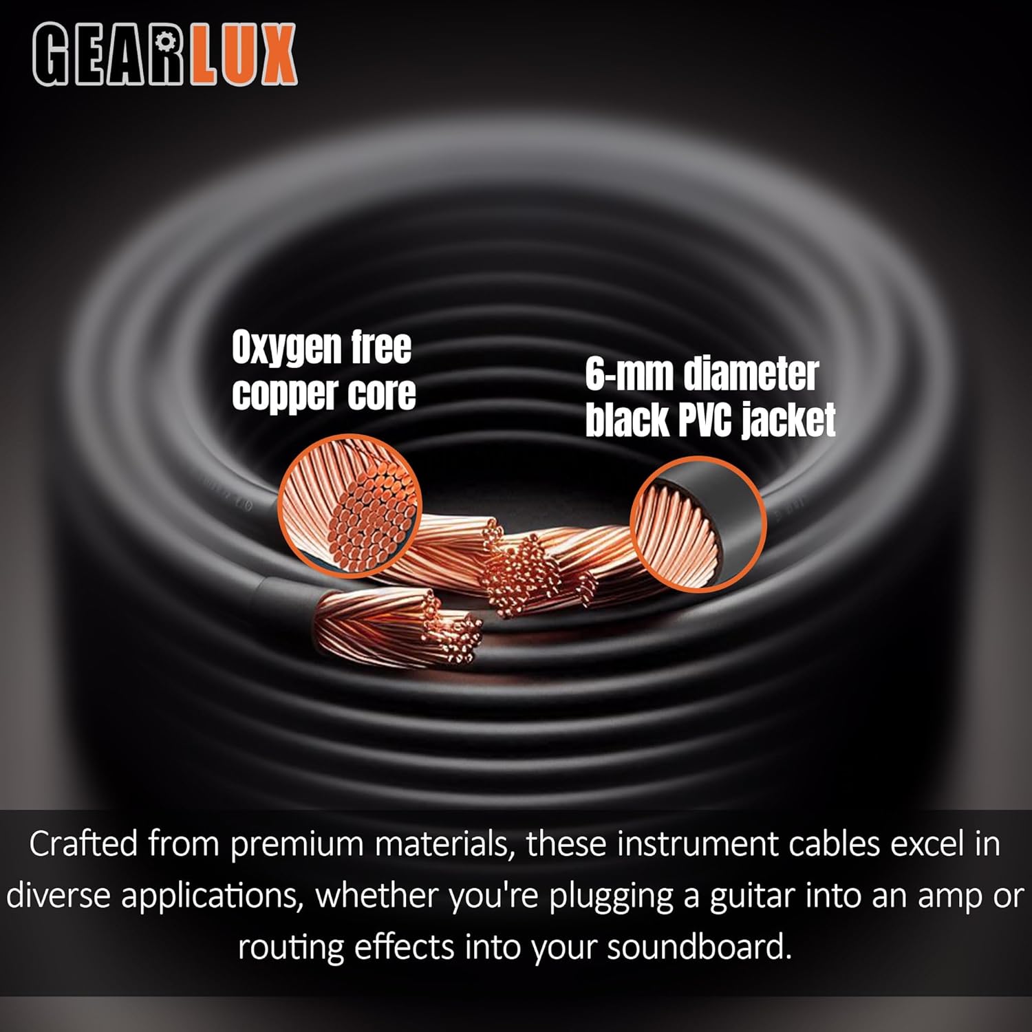 Gearlux Instrument Cable/Guitar Cable, 1/4 Inch, Straight to Straight, Black, 10 Feet - 2 Pack - Image 5