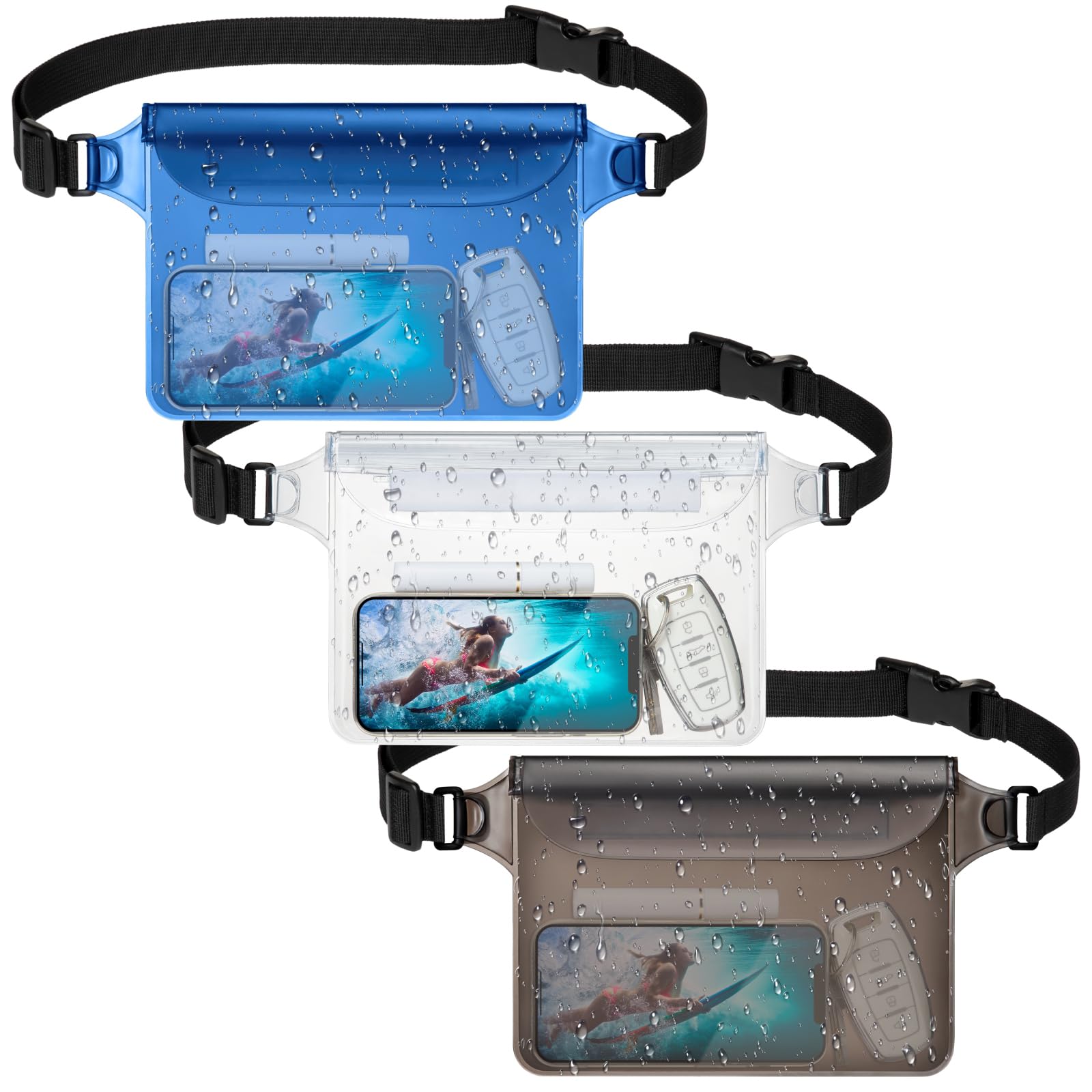 F-color Waterproof Fanny Pack - Cruise Essentials 2026 - Waterproof Pouch with Adjustable Waist Strap, Triple Zipper Roll-Top Dry Bag for Phone, Keep