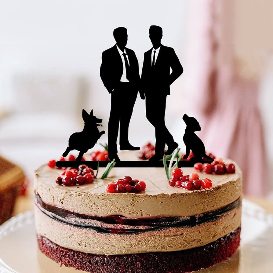 Amazon com Gay Wedding Cake Topper Two Groomsmen And Dog Gay  