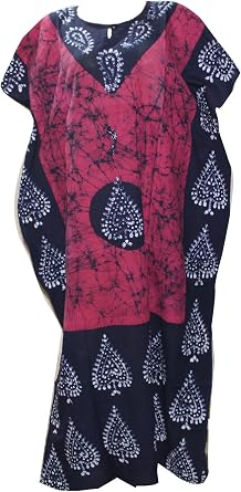 Odishabazaar Womens Indian Cotton Batik Paisely Floral Printed Kaftan Dress Multi