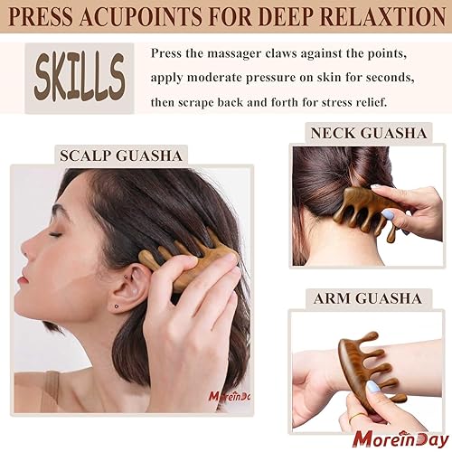 Vista 20 de Peine masajeador de cuero cabelludo de madera, peine de sándalo verde para el crecimiento del cabello, Gua Sha para mujeres y hombres