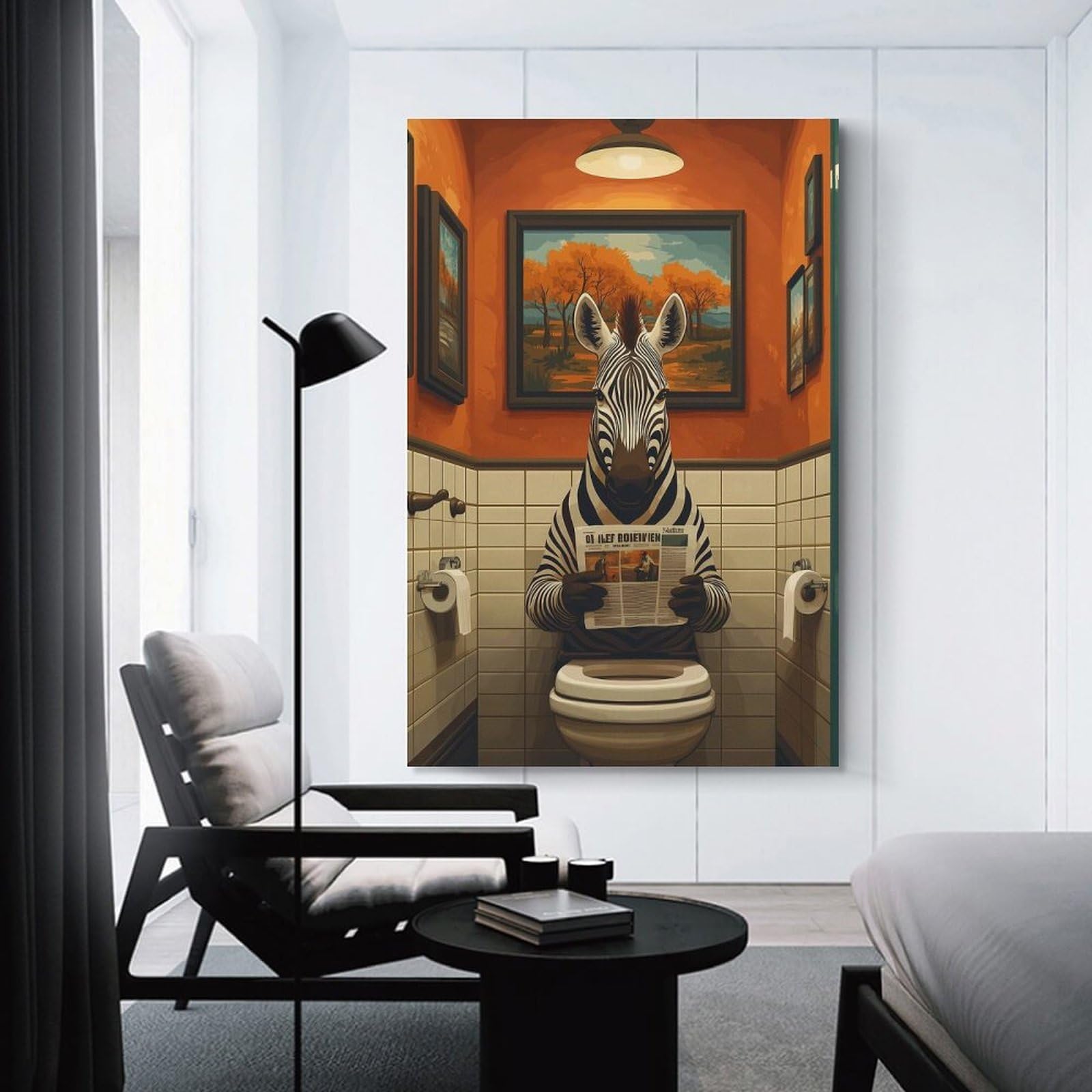Junmoney Unframe-Style-11-1 Zebra In Bathroom Toilet Funny Wall Decor Canvas Print, 12X18inch(30X45cm), For Wall Displays, Bedrooms Or Room Updates, Wall Decor Suited To Curated Displays