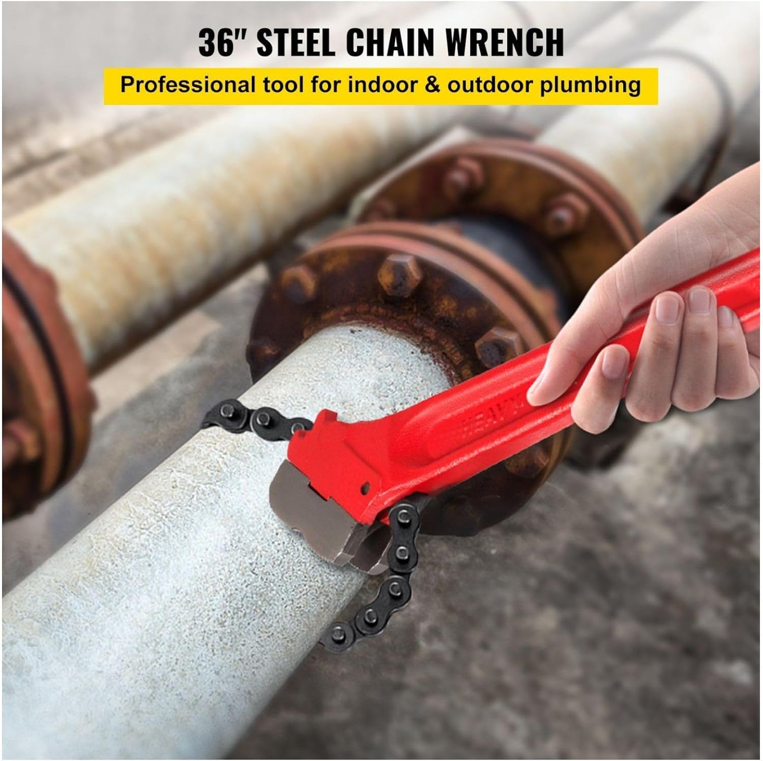 36 Inch Chain Wrench, Heavy Duty Pipe Wrench 4-1/2 to 7-1/2 Inch, Plumbing Pipe Tool for Oil Filter, 30 Inch Chain Length