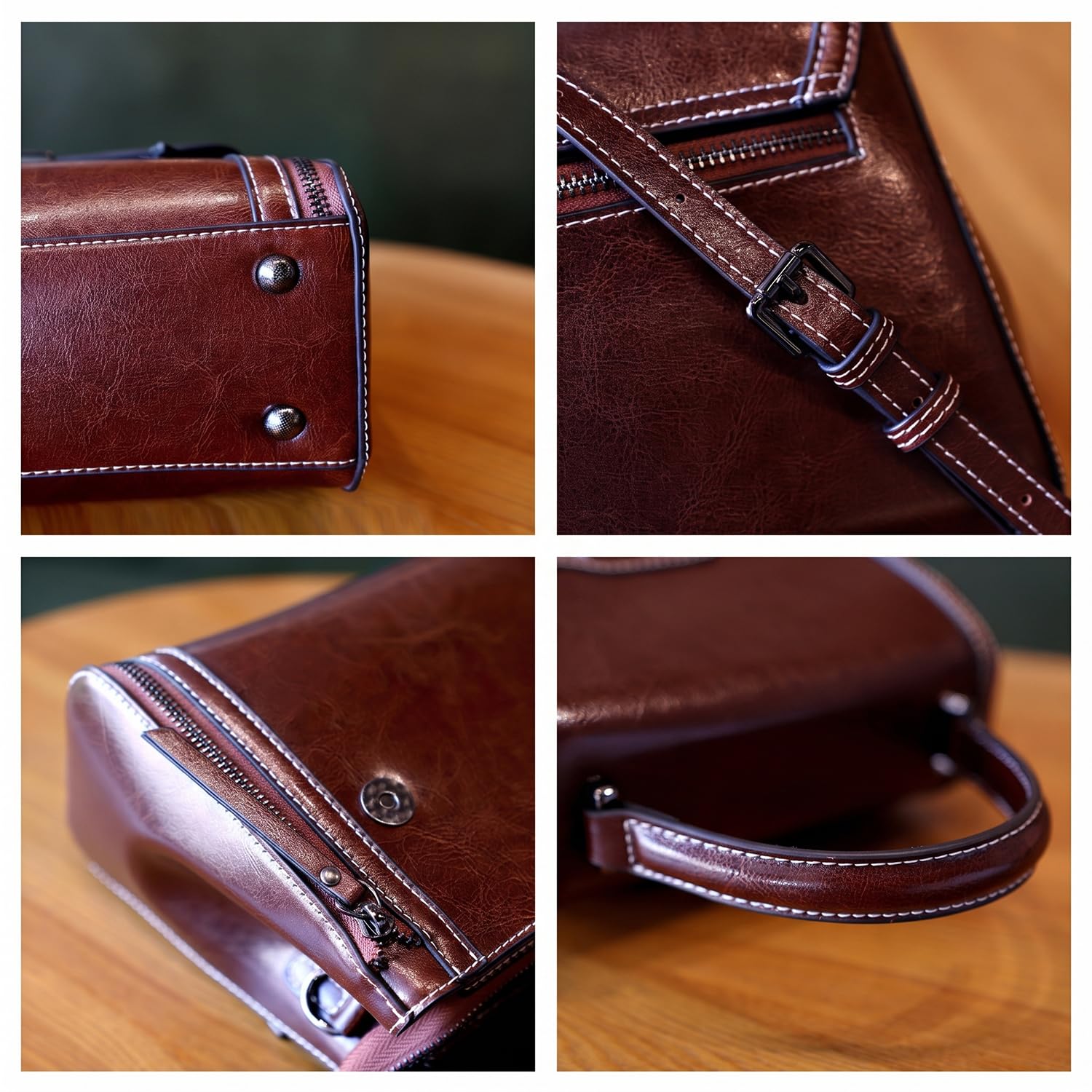 Bolso de Mano Mujer de Cuero Genuino Verano, Elegante Bolso de Hombro y Bandolera, Bolso Tote Estructurado Clásico para Trabajo Diario Marrón