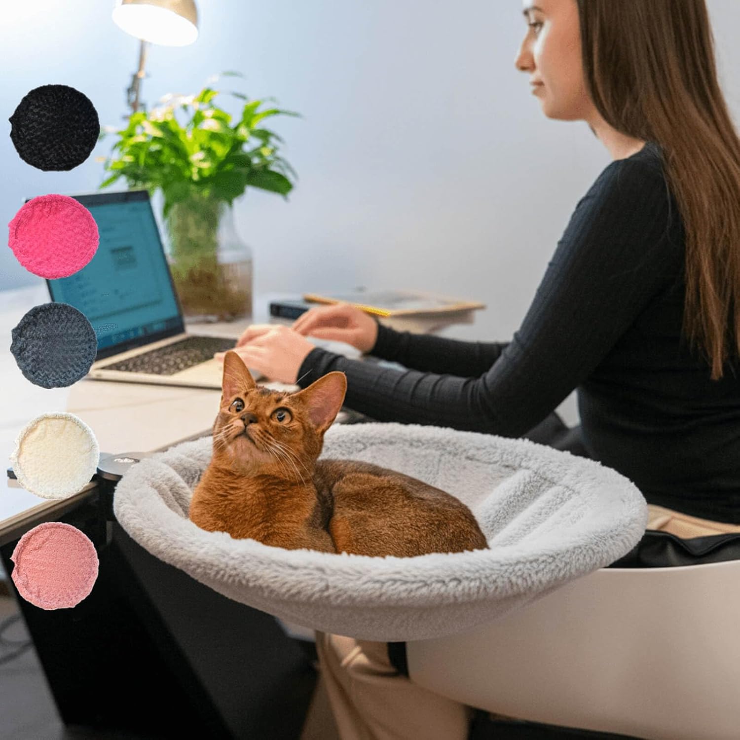 Cat Desk Bed,Desk Cat Perch,Cat cave Bed Large,Steel Frame,15 inch,Load 50 LBS,Comfortable Pet Bed,Ultra-Soft Fabric Removable Machine Washable,Modern cat Furniture