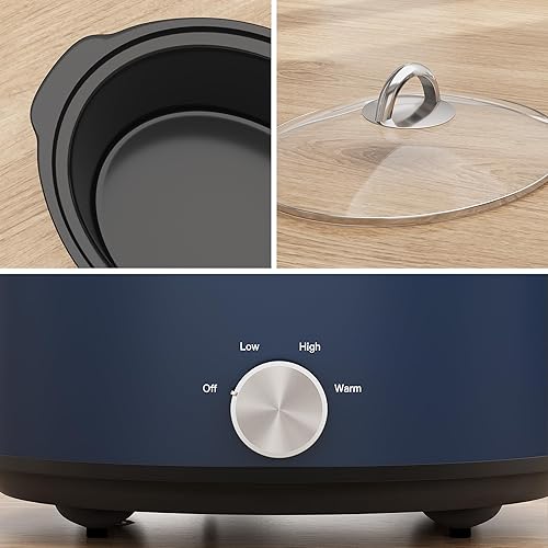 Miniatura 8 de Sunvivi Olla de cocción lenta de 4 cuartos de galón y mini calentador de alimentos con 3 ajustes de calefacción, olla de cerámica extraíble, tapa de