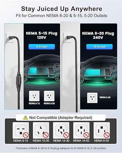 Miniatura 3 de Cargador eléctrico portátil de nivel 1 de 110 V/240 V, 6-16 A, ajustable, J1772 con cable de carga de 25 pies, NEMA 6-20 y 5-15 estación de carga
