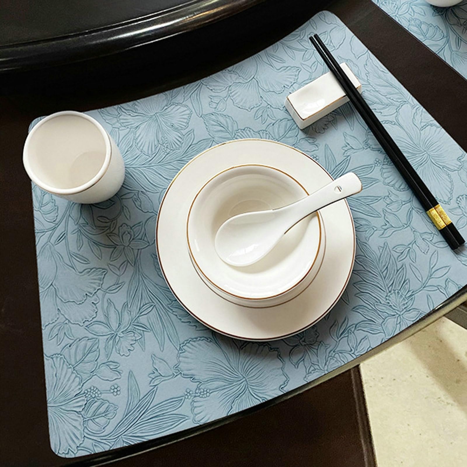 Beydodo Set di 12 tovagliette da tavolo da pranzo in pelle ecologica in poliuretano, per cucina, 50,8 x 30,5 cm, lavabili con motivo floreale
