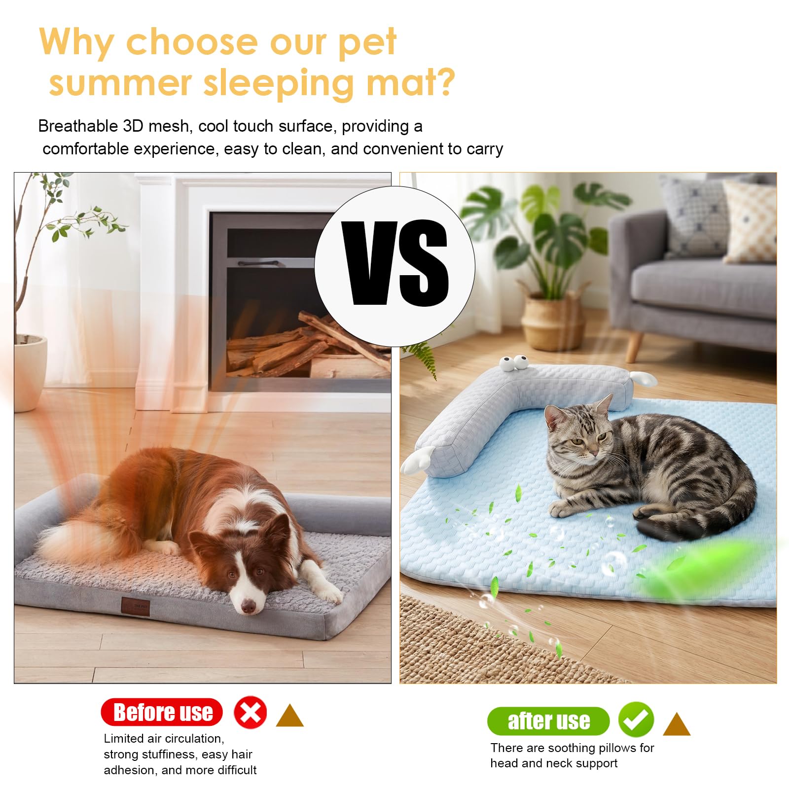 LOMUG Katzenkuhlbett Waschbar65 * 50cm lit U-fōrmigem Kopfkissen Katzen Bettchen fur Katze HundeKihlmatte Fur Katzen Hnd Kuhlende Latte Haustiermatte