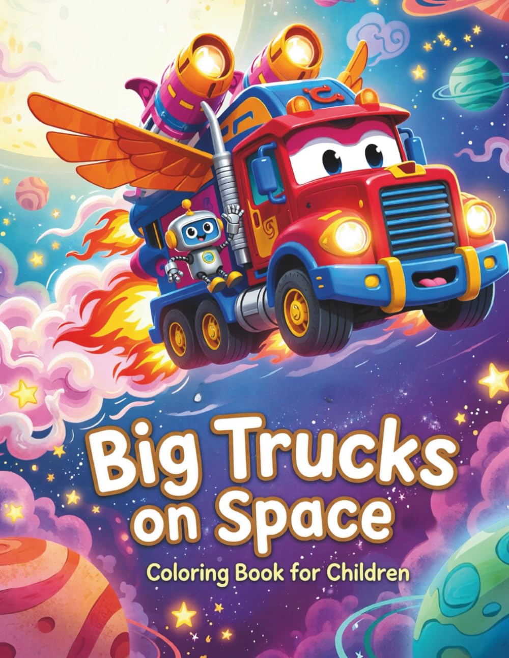 Big Trucks on Space - Coloring Book for Children: Cute and Easy Truck Coloring Pages for Little Space Explorers