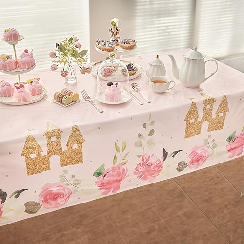 Miniatura 2 de Paquete de 3 manteles de princesa para decoraciones de fiesta de cumpleaños de princesa, mantel de plástico (108 pulgadas de largo x 54 pulgadas de