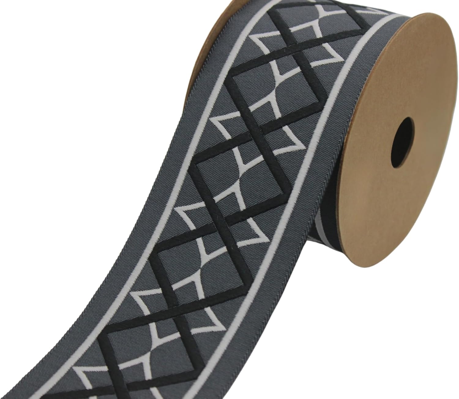 3.8 Yard Spool 2.67 inches Dark Gray and Black Geometric Embroidered Drapery Trim Jacquard Ribbon for Your Drapes Curtains Drapery Banding Trim Tape V7 183