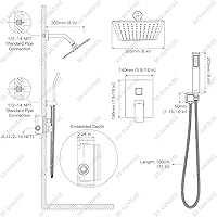 Vista 7 de SR SUN RISE Sistema de Ducha - Juego de Grifo de Ducha con Cabezal de Ducha de Lluvia de 8 Pulgadas y Ducha de Mano - Sistema de Ducha de Lluvia