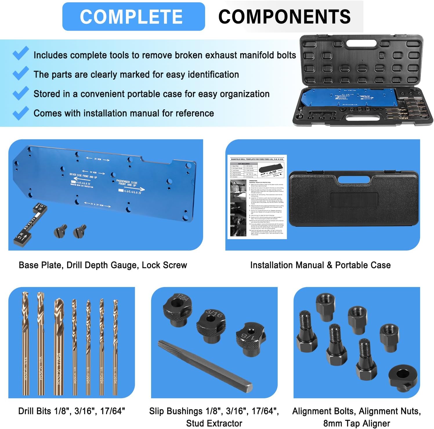 71600 Manifold Drill Template Kit Fits for Ford 4.6L, 5.4L, 6.8L V10 2 Valve and 3 Valve Triton Engines
