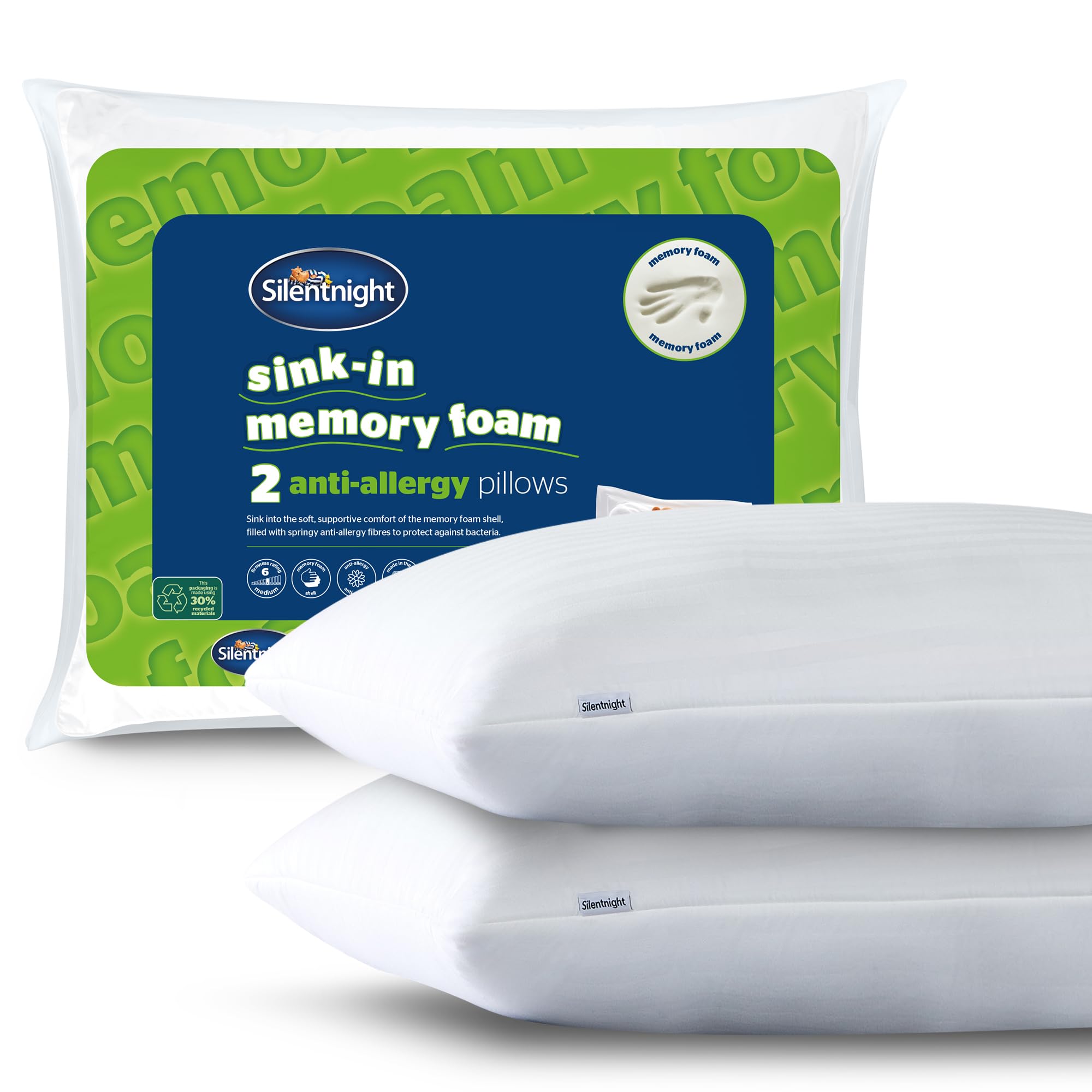 Silentnight Sink-In Anti Allergy Memory Foam Pillow - 2 Pack