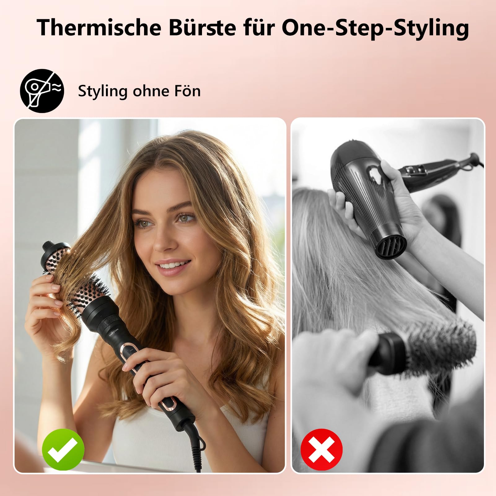 3-in-1 Ionen-Wärmebürste Set (32/38/45mm), Doppelspannung | Thermobürste Rundbürste mit 5 Temperatureinstellungen (150°C–230°C), inkl. Tasche und Hitzeschutzhandschuh