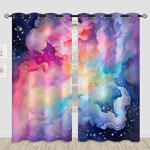 Vista 37 de Nebula Blackout Curtains for Girls Boy Home Decor, Black Hole Universe Space Galaxy Cool Grommet Thermal Insulated Drapes Darkening Window Curtain