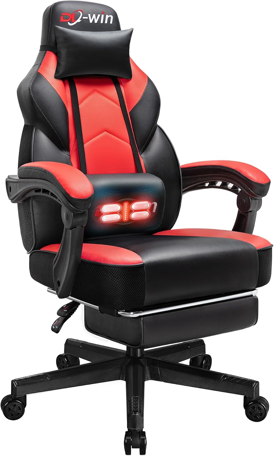 Shintenchi Gaming Chair, Office Chair with Footrest and Lumbar Support, Height Adjustable Game Chair with 360°-Swivel Seat and Headrest and for Office or Gaming (Deep Red)