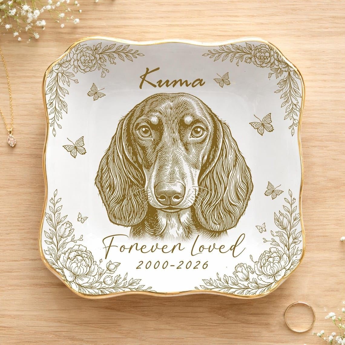LOVELYPOD Personalized Pet Memorial Jewelry Dish, Custom Pet Portrait Ring Dish, Forever Loved Pets Keepsake, Dog Cat Memorial Gift, Loss of Pets Gift, Personalized Trinket Tray for Dog Mom