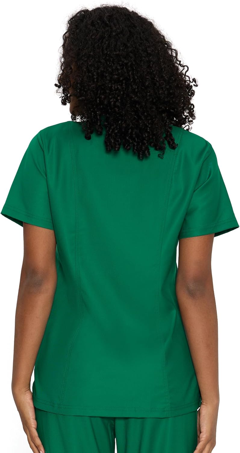 COZYFIT Scrub Tops for Woman - Back Princess Seams, Mock Wrap Top with 3 Pockets - Image 4