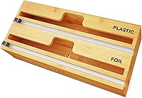 SpaceAid WrapNeat 2-in-1 Bamboo Wrap Organizer with Slide Cutter & 21 Labels - Fits 12" Plastic Wrap, Foil, Wax Paper in 3" Drawers