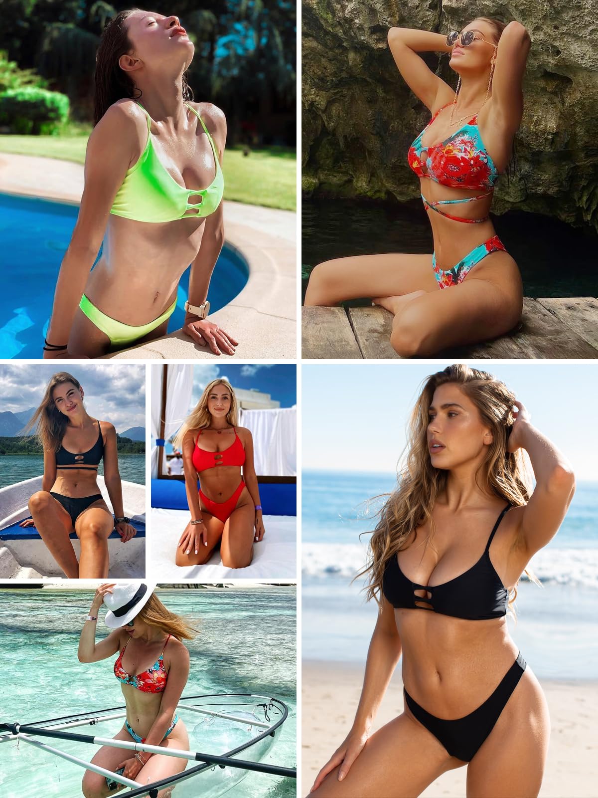 RELLECIGA Bikini da donna con lacci, stile brasiliano, a vita bassa