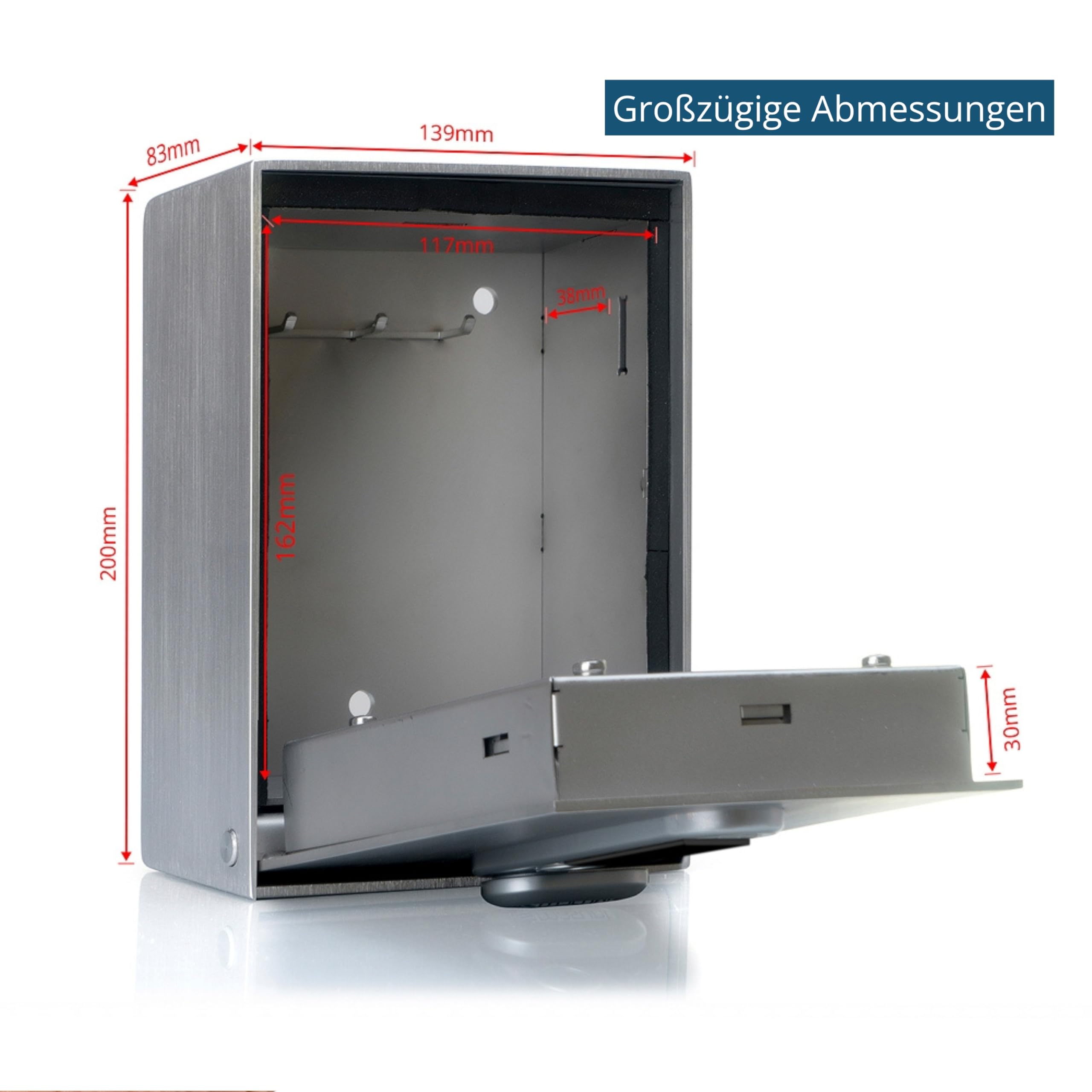 masunt Schlüsseltresor 2121 RFID | elektronischer Schlüsseltresor | Registrierung von bis zu 50 individuellen Zutrittsmedien | V2A Edelstahl | Aufbruch-sicher | wetterfest | silber
