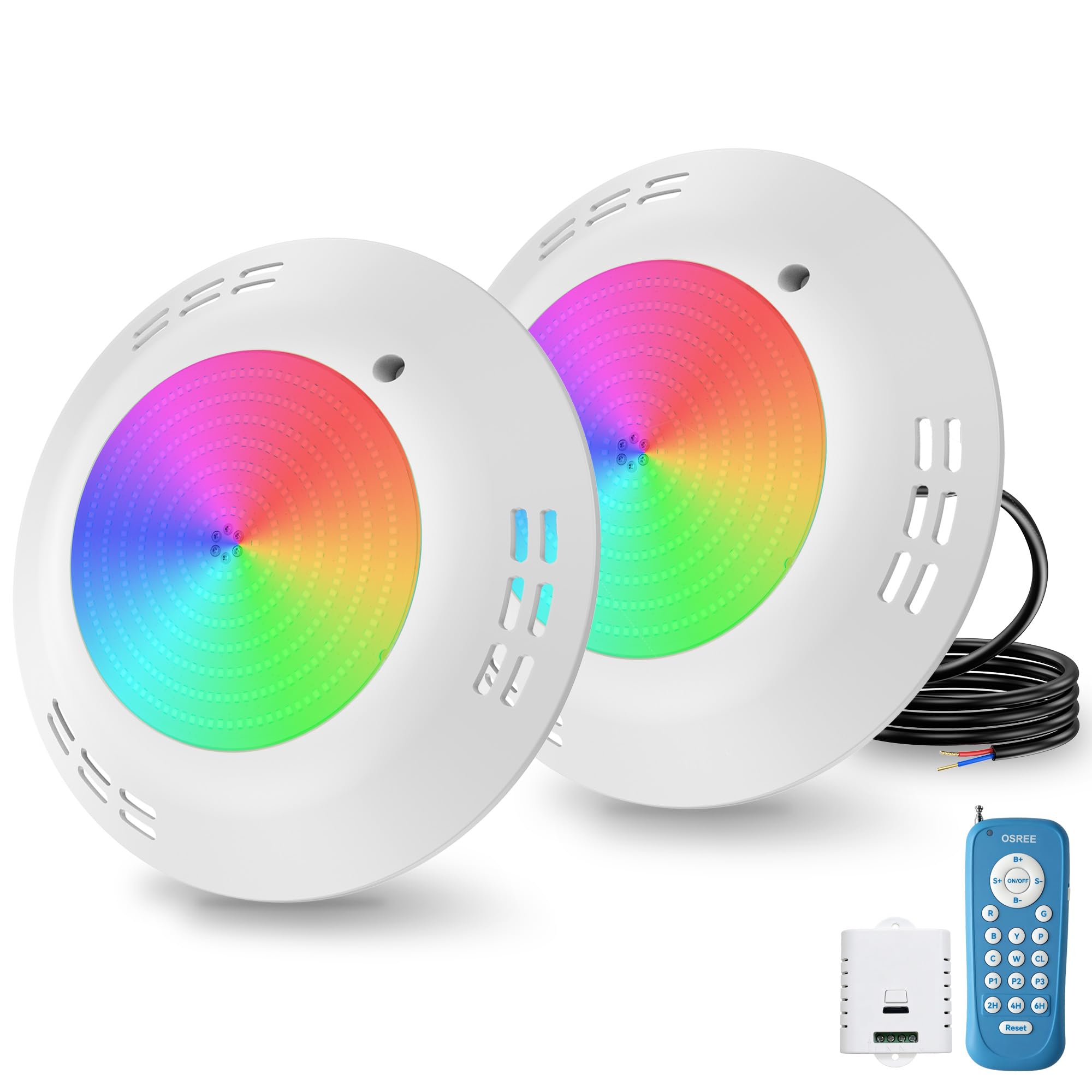Aufputz LED Poolbeleuchtung, 35W Ultraflach Unterwasserscheinwerfer RGB Dimmbar, 1400lm, Ø275mm, 2/4/6H Timer, Harz Gefüllt IP68 Wasserdichte Poollampe mit Fernbedienung, 12V AC, 2er-Pack