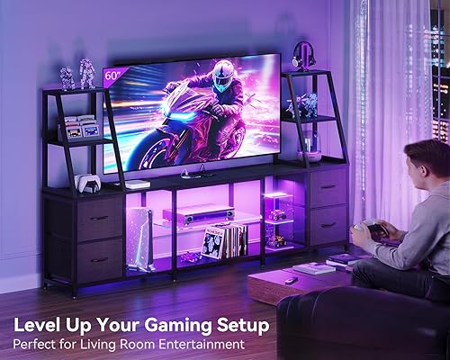 Miniatura 2 de Casaottima Soporte de TV para televisores de 40 a 60 pulgadas, centro de entretenimiento con luces LED y tomas de corriente, consola moderna de TV