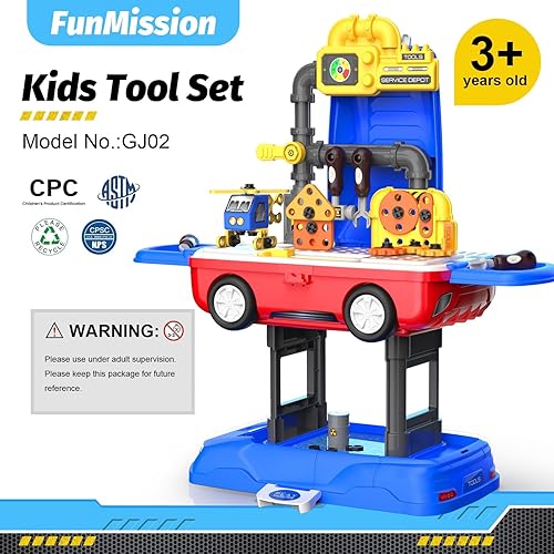 Miniatura 7 de Juego de herramientas para niños, banco de herramientas de trabajo con 69 herramientas y accesorios de juguete realistas, juego de herramientas