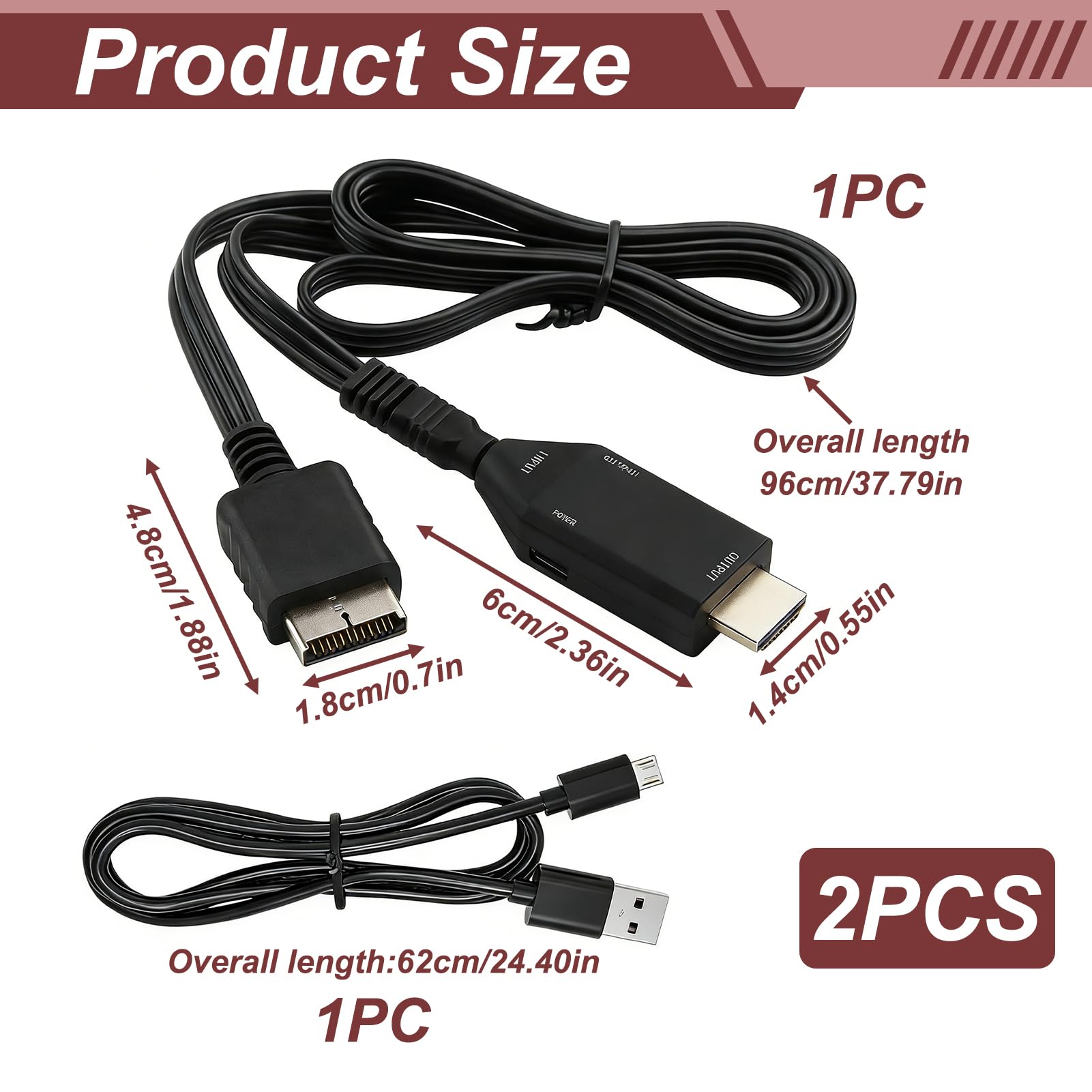 Adattatore PS1/PS2 a HDMI con cavo AV da 1 m, convertitore da PS1/PS2 a HDMI video audio 720P 1080P, segnale stabile senza perdita, plug and play per console di gioco retrò, compatibile con TV HD