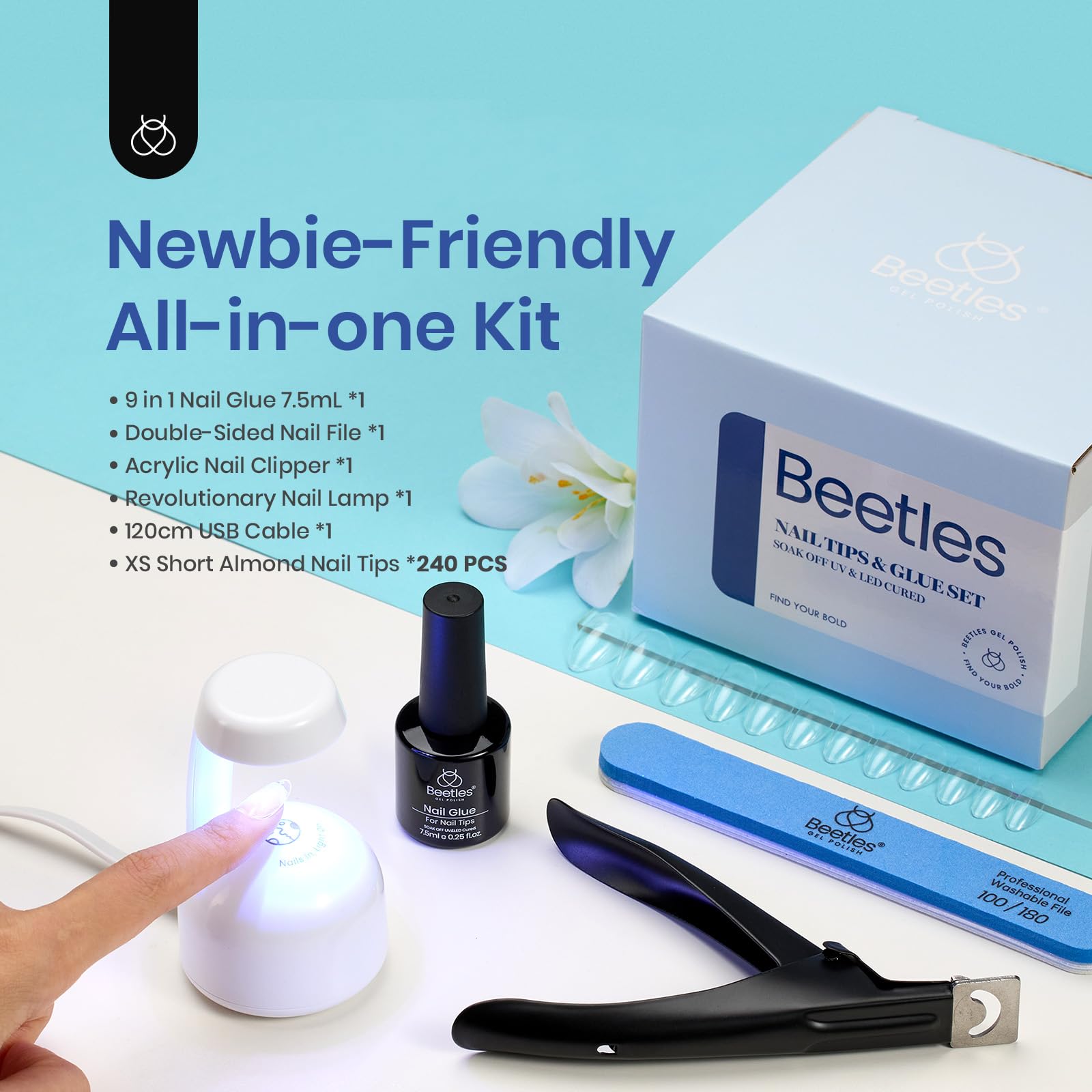 Photo 1 of Beetles Gel Nail Kit, Short Almond Nail Tips Easy Extension Set 240 Pcs