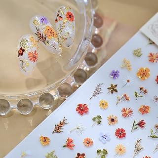 Fall Flower Nail Stickers for Nail Art - Flowers Nail Art Stickers Thanksgiving Floral Leaf 5D Embossed Nail Decals Self-Adhesive Nails Supply Manicure Sliders Flower Sticker for Nails Decoration