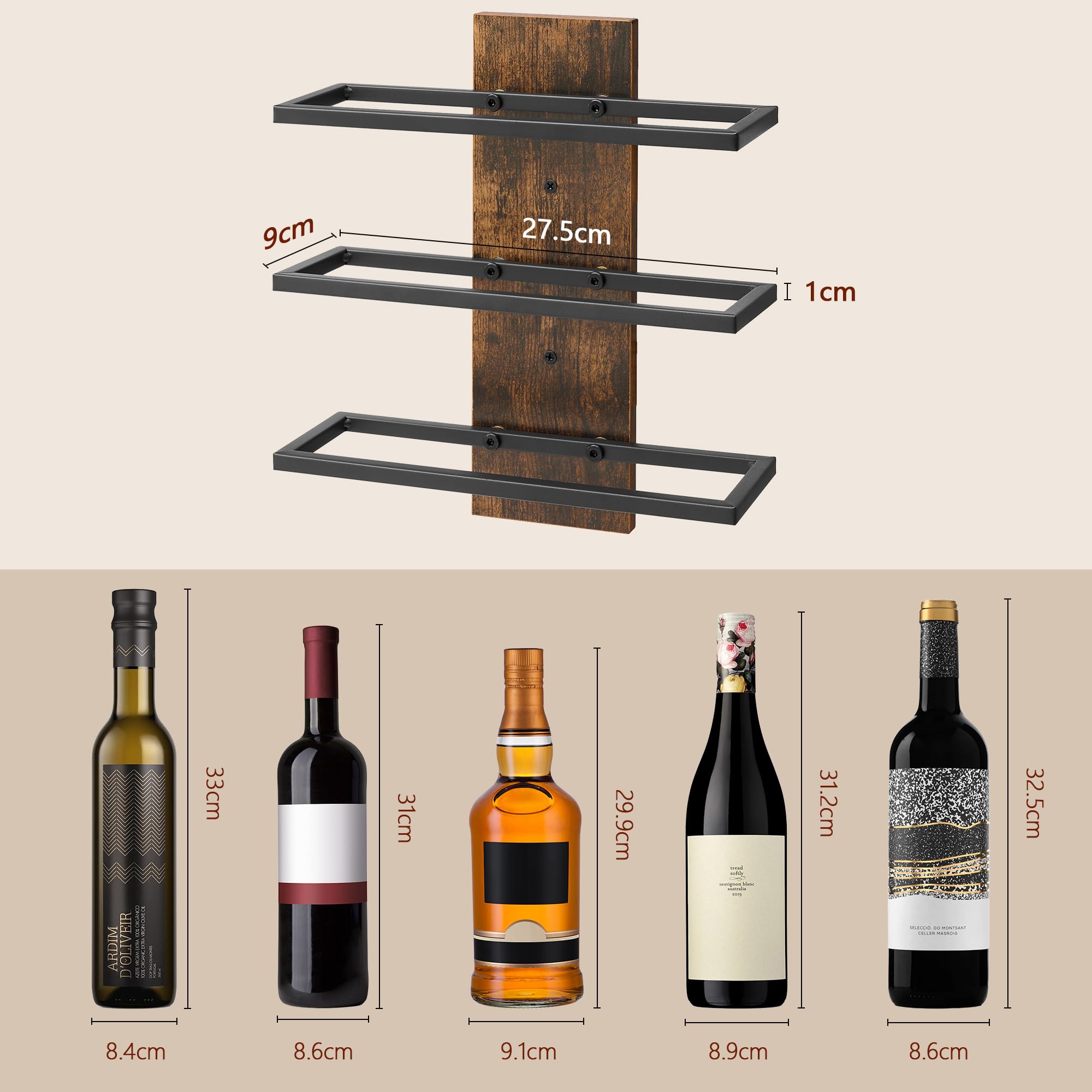 FAVOOSTY Wine Rack Wall Mounted, 3 Tier Metal Wine Display Rack - Image 4