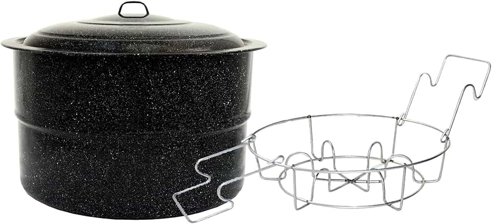 Granite Ware Water Bath Canner with Collapsible Jar Rack, 33 Quarts - Durable Enamel Steel Pot for Efficient Canning &amp; Cooking, Non-Stick Surface - Safe for Gas &amp; Electric Stovetops (Speckled Black)