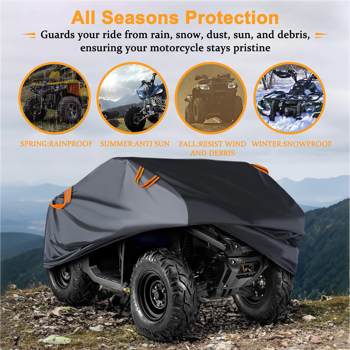 ATV Abdeckung für Loncin XWOLF 1000 MUD 2015–2025, wasserdichte Oxford Plane, Wind- und Schneeschutz Abdeckhaube mit Reflektorstreifen, UV-beständige Außenbeläge,D XXXL