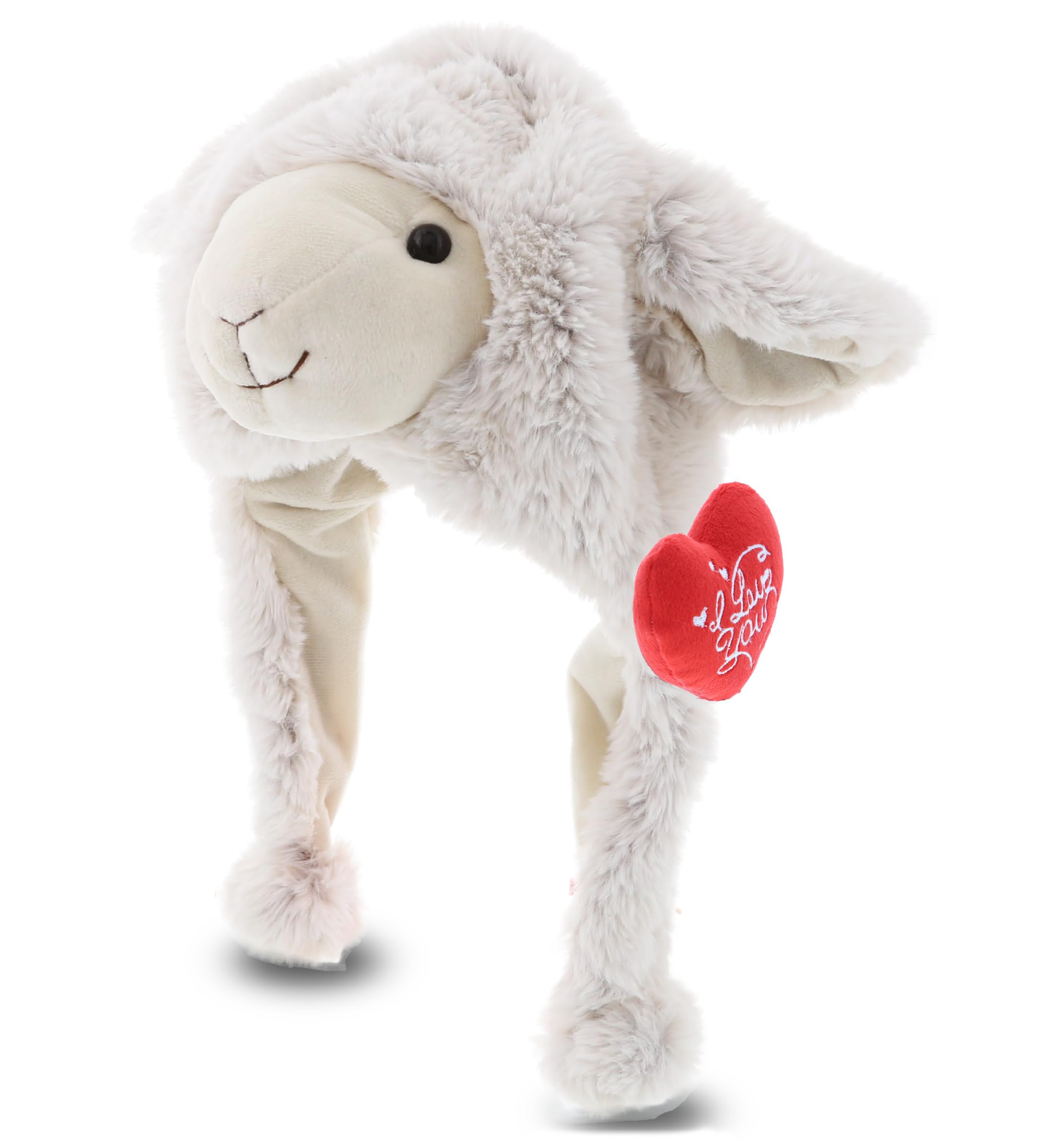 DolliBu I Love You Plush White Sheep - Personalized Valentine Stuffed Animal With Red Heart, 11.5 Inches