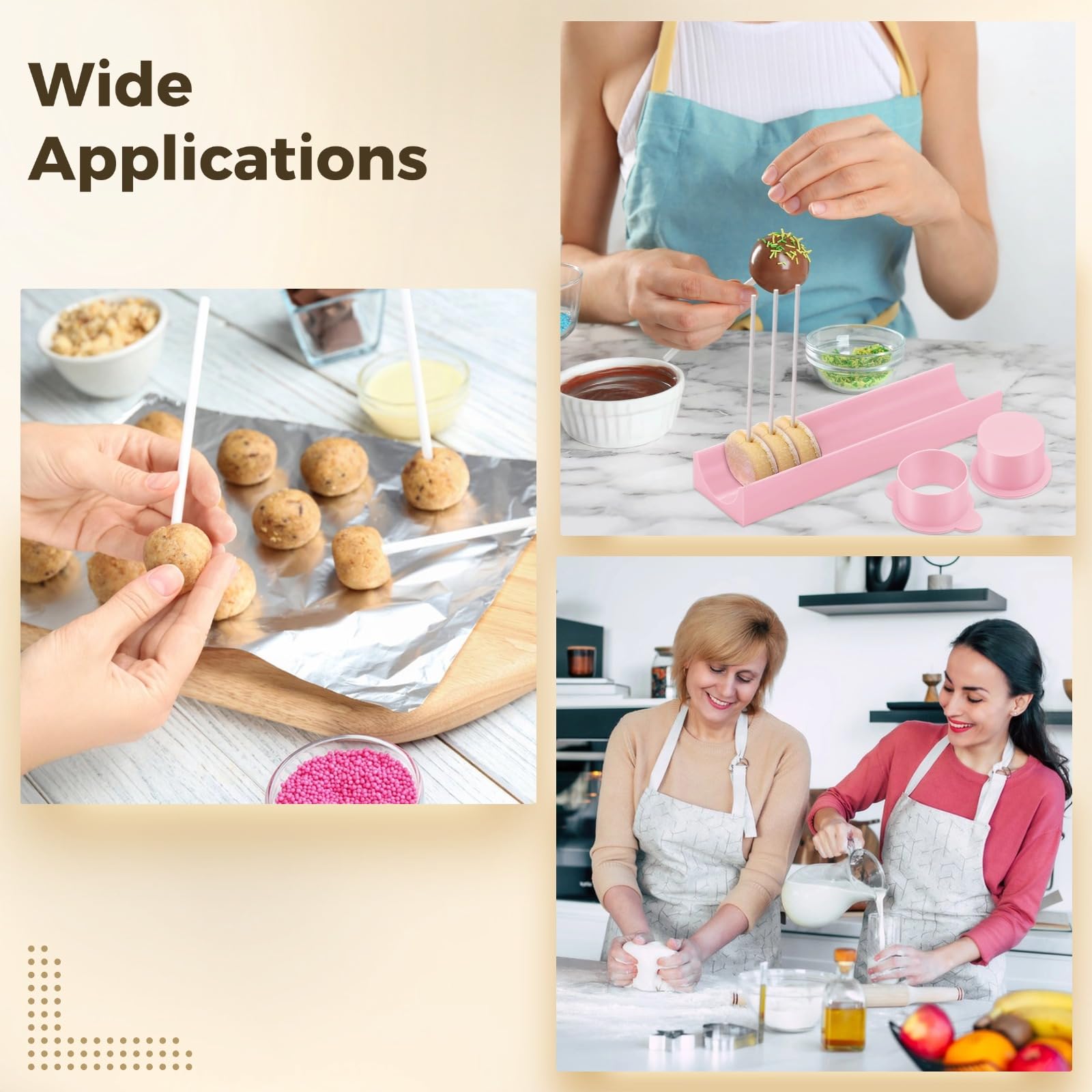 Lot de 2 moules à cake pop ABS rose, plateau de 9 in / 22,9 cm, moule rond diamètre 4,3 cm, 24 sticks de 6 in / 15,2 cm, kit de confection DIY de cake pops