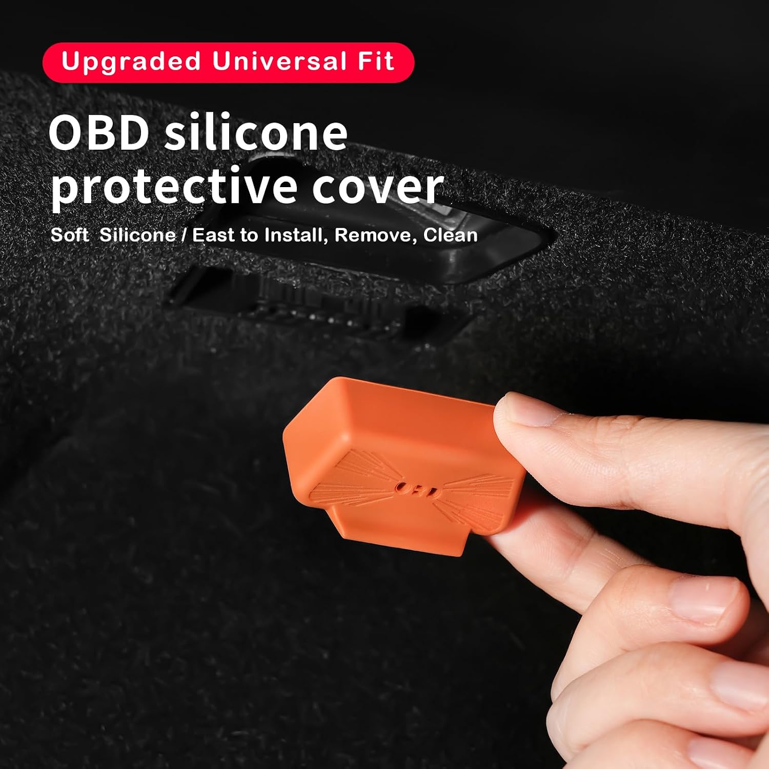Temmis 2Pcs OBD Port Lid, Vehicle OBD Port Waterproof and Dustproof Silicone Protector Cover, Automotive Interior Socket Cover Accessories, Universal Fit (Orange) image 2