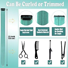 Olldag 12 PCS Teal Blue Hair Extensions Clip in, 22 Inch Colored Party Synthetic Neon Highlights Extensions, Rainbow Hair Accessories for Girls Women Kids Hair Pieces (Teal Blue)