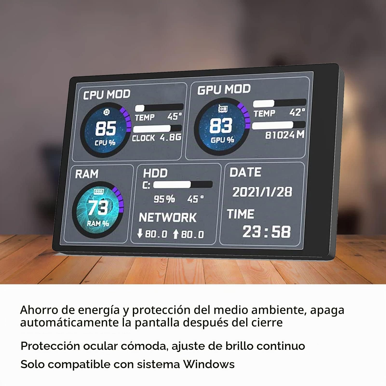 Mini pantalla IPS USB 3.5 Pulgadas AIDA64 PC CPU Data Monitor, Pantalla Panel Sensor PC, Conmutación De Pantalla Horizontal Y Vertical, Monitor de Temperatura De Computadora