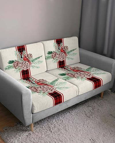 Miniatura 3 de Fundas elásticas de cojín para sofá de Navidad, seccional, individual, en forma de T, funda para sofá con parte inferior elástica, diseño de pájaros