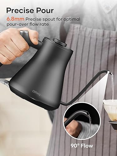 Miniatura 3 de Hervidor eléctrico de cuello de cisne, café y té de vertido rápido, hervido rápido, acero inoxidable 304 premium, acabado negro mate