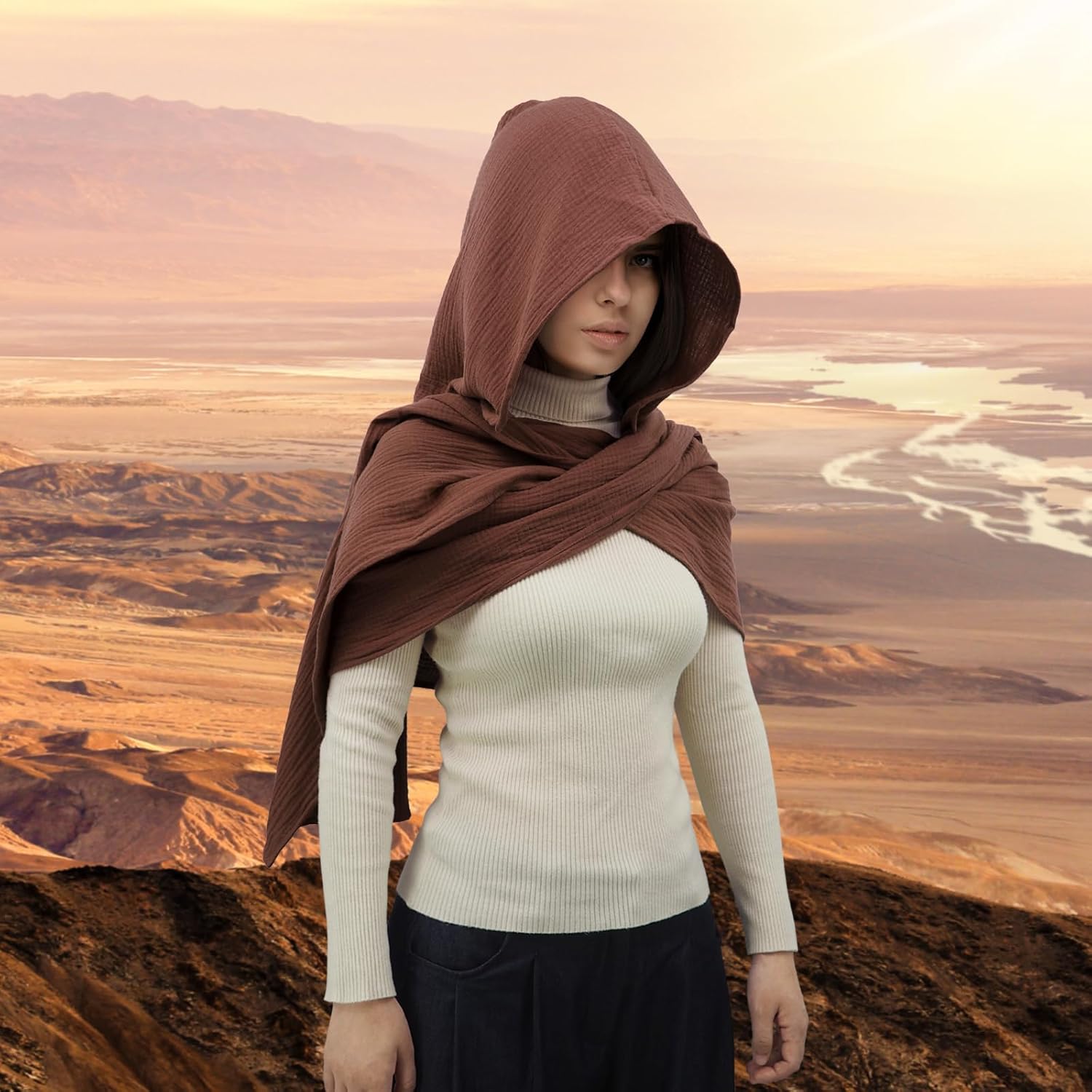 Women Men Fashion Shawl Scarf Cape | Multifunctional Hooded Cowl | Medieval Linen Cotton Cowl Hood |Vintage Goth Costume - Image 6