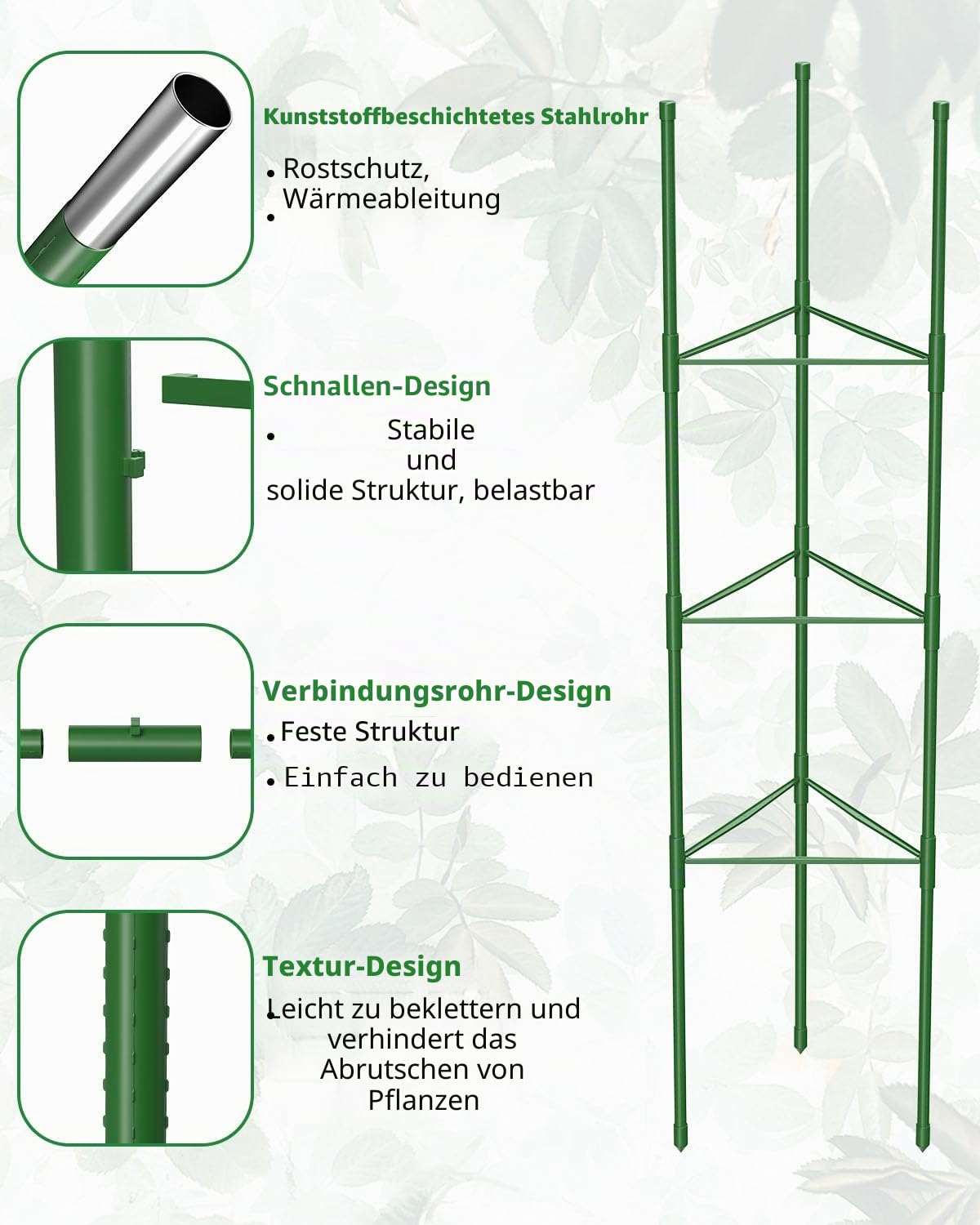 MYMULIKE 4 Sätze Tomaten Rankhilfe (Green, 120CM)