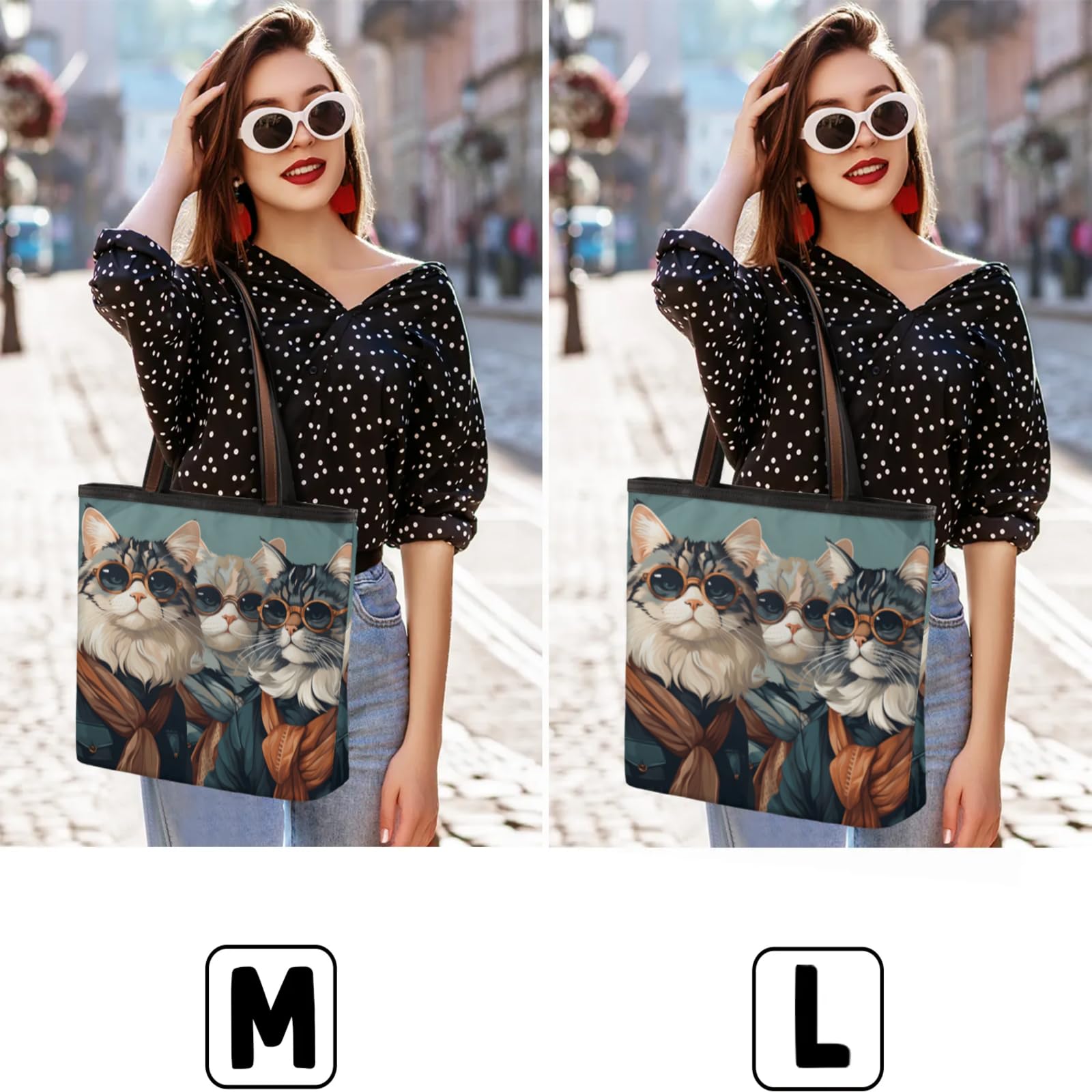 Cats Glasses Cool Tote Bag Multi Pocket Zippered Beach Bag Lightweight Waterproof Handbag for Women Men Work Gym Travel Swimming Yoga Grocery Shopping L