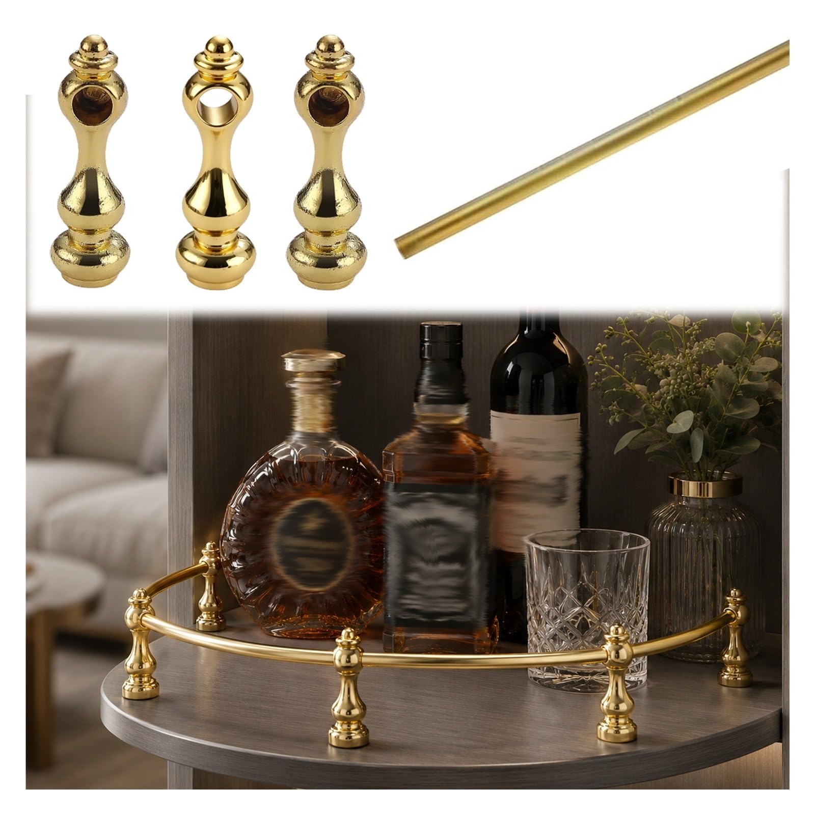 MZZKFC Custom Bendable Shelf Fence for Corner Cabinets，Adjustable Curved Shelf Guard Rail for Dishes & Collectibles，Aluminum Alloy Shelfs Safety Rail 8-62in(Gold,460mm/18inch)
