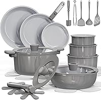 CAROTE 27-Piece Ceramic Nonstick Cookware Set, Detachable Handles, Non-Toxic Pots & Pans with Utensils, Dishwasher/Oven Safe, Dark Gray